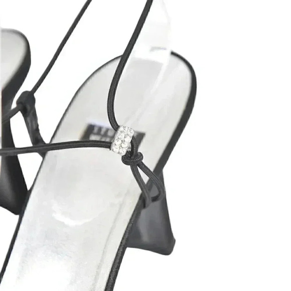 Stuart Weitzman Black Heels Open Toe Black Rhinestone Size 10 - Picture 8 of 14